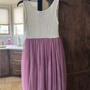 Tween Girl Peony Lace Back A-Line Straight Tutu Tulle Party Flower Girl Dress